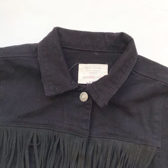 Zara NWOT black fringe denim jacket  9-10Y - Picture 2 of 6